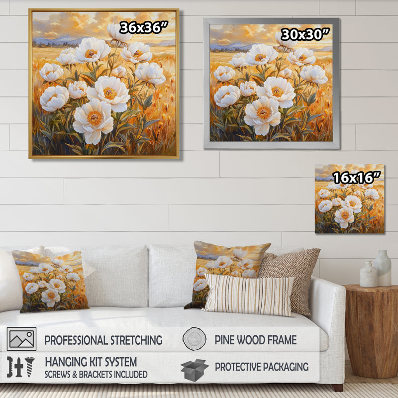 Pivoines dans un champ d'automne chaud II - pivoines, art mural, H 16 po x l 16 po, Noir, noir, noir, noir