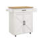 Kitchen Island Rolling Trolley Cart With Adjustable Shelves & Towel Rack & Seasoning Rack Rubber Wood Table Top-White