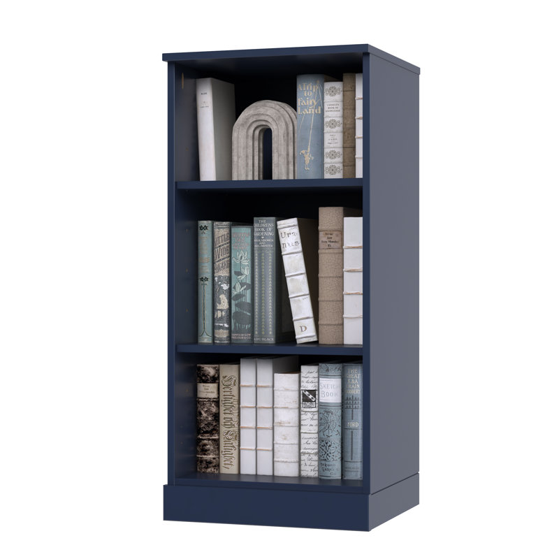 Palace Imports 100% Solid Wood 3-Shelf Bookcase, Adjustable Shelves, 16.5" Wide, 35.75" Tall, Navy