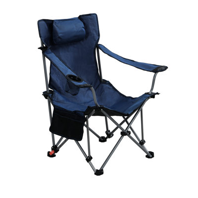 Dark Blue Adjustable Reclining Camping Chair, Folding, Portable, Cup Holder, Side Pockets, Carry Bag, Structure For Hiking And Barbecues Portable Folding Three - Level Reclining, Comfortable