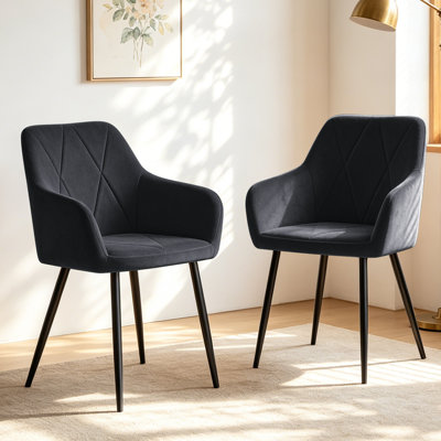 Wide Back Velvet/Suede Dining Chair with Diamond Tufting and Armrests