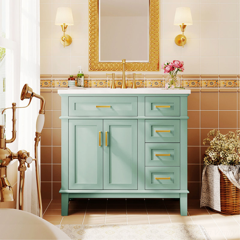 Meuble-lavabo avec lavabo en céramique Motoo, Vert