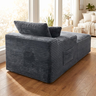 Canapé modulaire gris en velours côtelé, fauteuil d'appoint sans accoudoirs pour salon