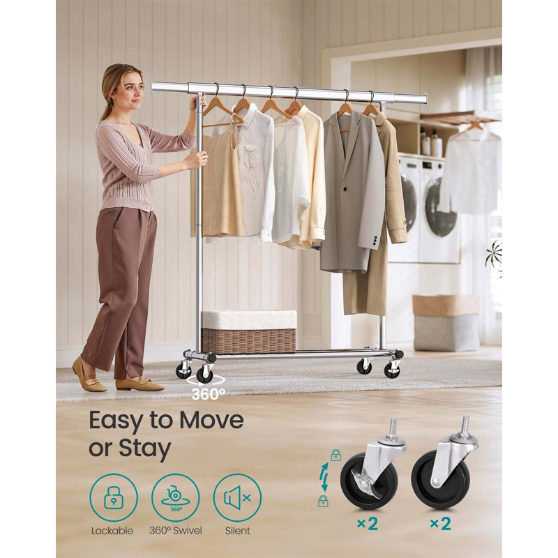 Bonville Adjustable Rolling Clothing Rack, Silver