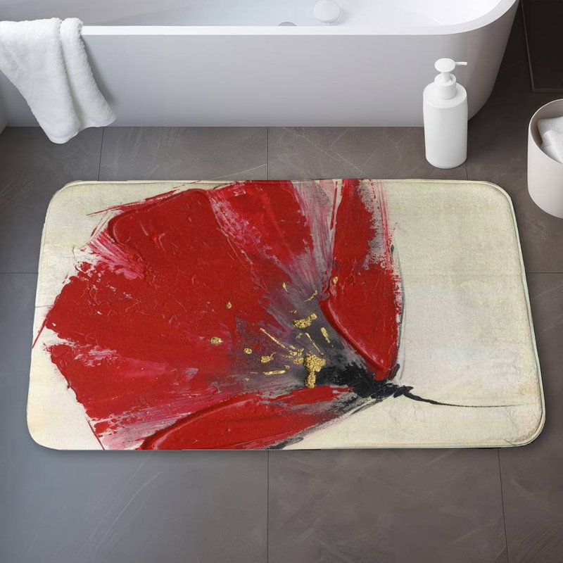 Two red flowers Bath Mat with Non-Slip Backing - Quick Dry Memory Foam Bathroom Rug - Absorbent - Modern Plush Spa-Style - Machine Washable