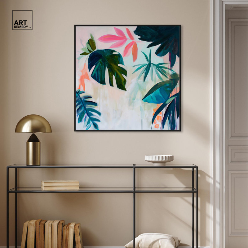 Art Remedy, art tropical brillant sur toile, H 31 po x l 31 po, Cadre flottant noir