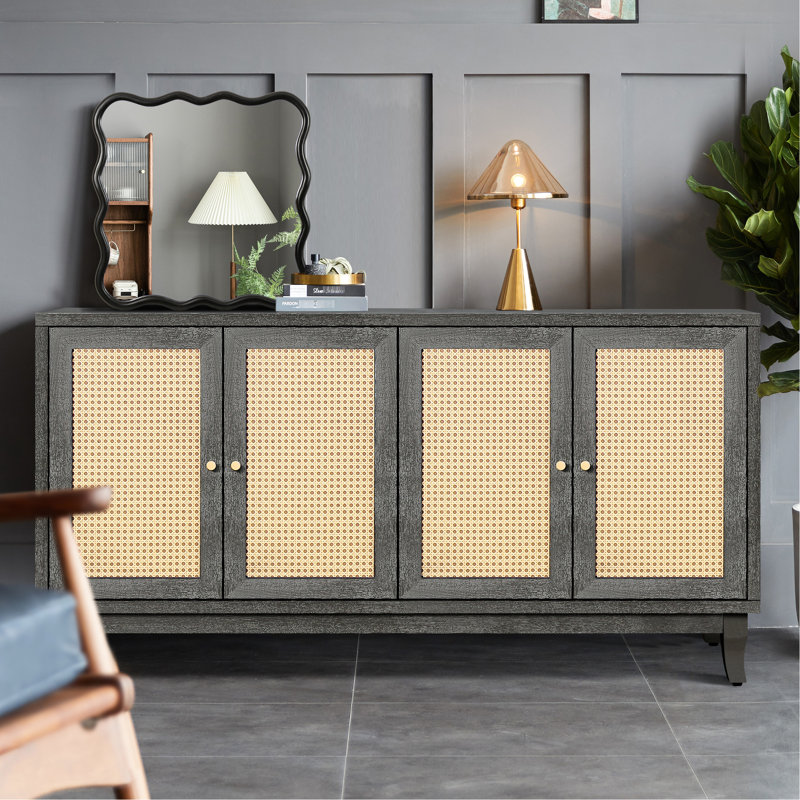 Buffet Grain Panels, 4 portes, rangement dans le salon avec tablettes réglables, console de rangement à la main gris foncé antique, panneaux,