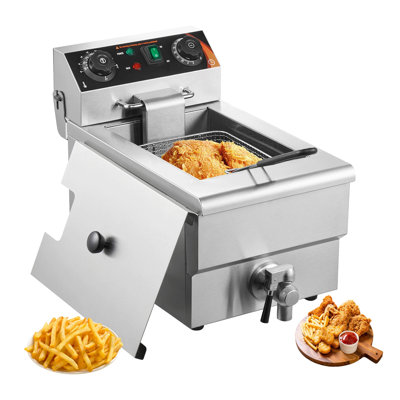 Commercial Electric Deep Fryer, 11.6 Qt Stainless Steel Countertop Unit with Timer and Temperature Control, 1500W