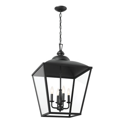 Luminaire suspendu pour vestibule 4 lumières Dame en verre texturé noir 27,6 pouces Dame