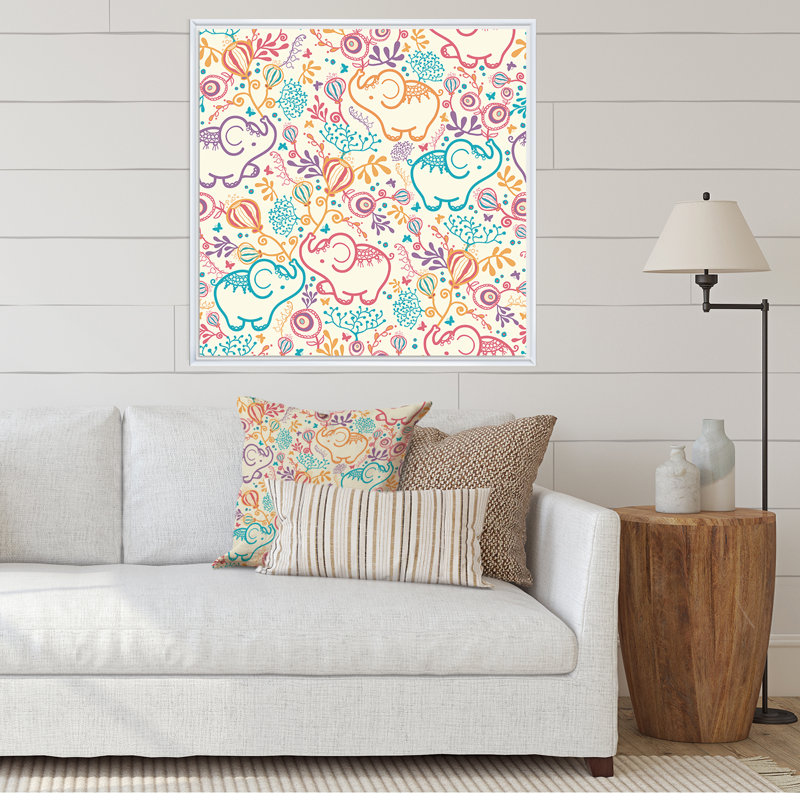 Éléphants - reproduction sur toile, H 30 po x l 30 po x P 1 po, Cadre flottant blanc