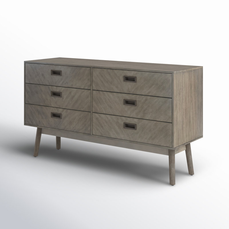 Commode double 6 tiroirs l 56 po, Gris clair