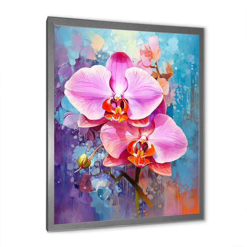 Orchidées bleues abstraites Euphoria, Cadre simple argenté, H 44 po x l 34 po x P 1,5 po