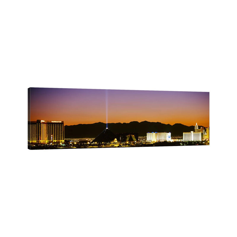 Buildings In A City Lit Up At Night, Las Vegas, Nevada, USA - Wrapped Canvas Panoramic Print