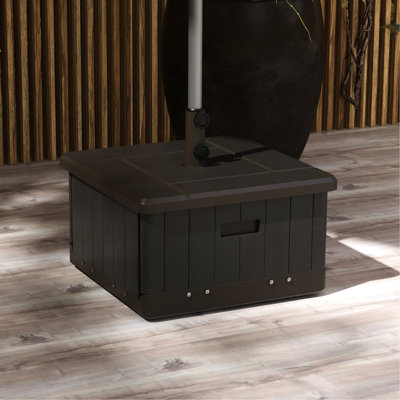 Table de parasol remplissable de 175 lb, 31 po, brun, avec roulettes et poignées pour une base portable amusante, facile à manipuler à l'extérieur