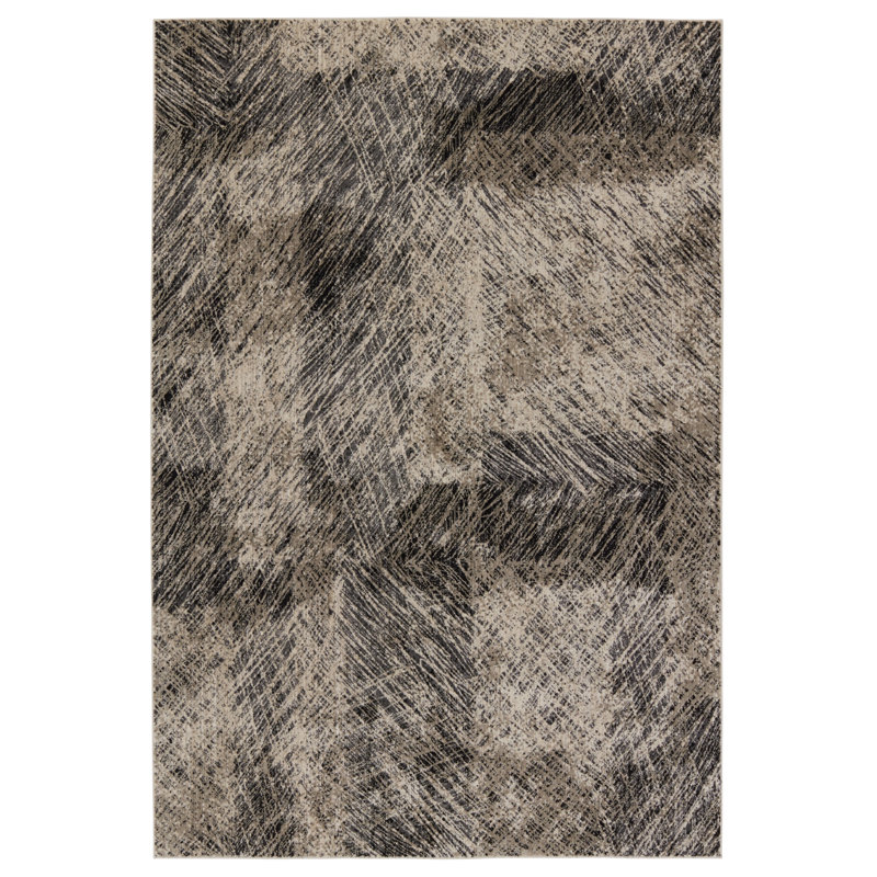 Tapis abstrait noir / taupe Dairon (10 pi 6 po x 14 pi), Rectangle 10 pi 6 po x 14 pi