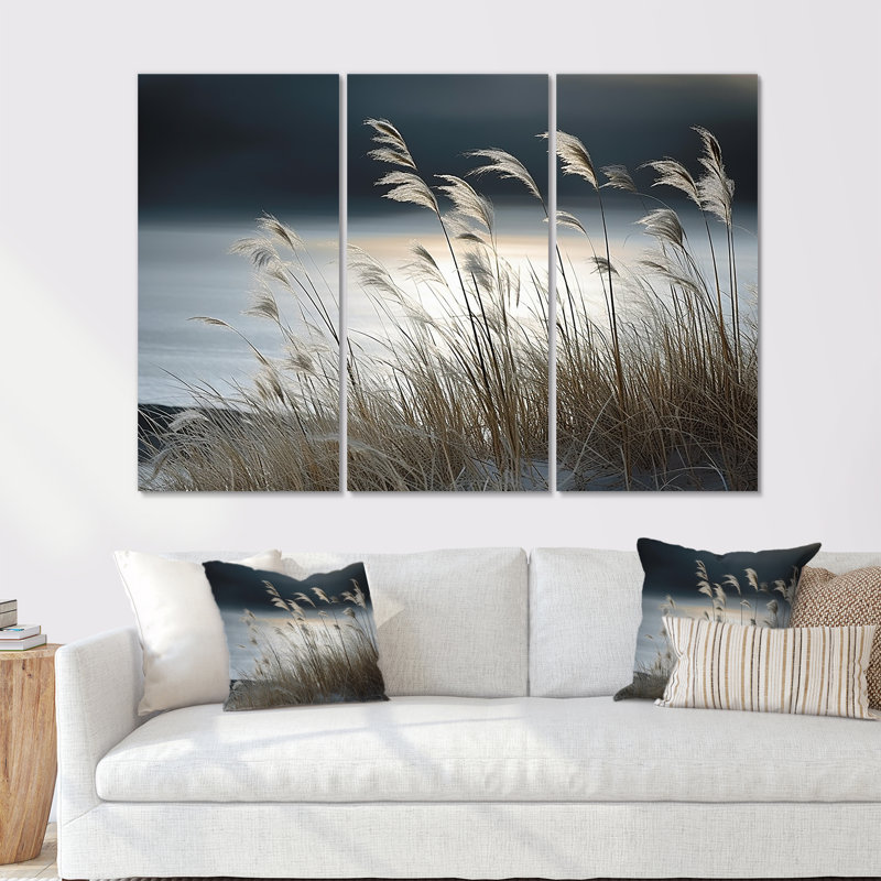 Plage, paysage d'hiver - ensemble de salon art mural océan, Toile tendue, H 40 po x l 60 po x P 1 po