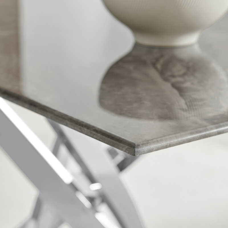 Chanden Luxury Marble Effect Glass 4 Seater Dining Table - Modern Statement Design, Silver, Grey