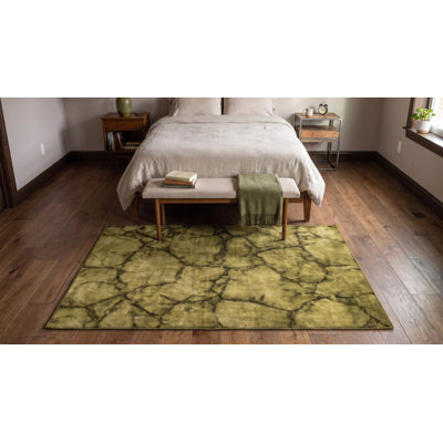 Tapis vert en laine noué à la main élégant 3 pi 0 po x 5 pi 0 po