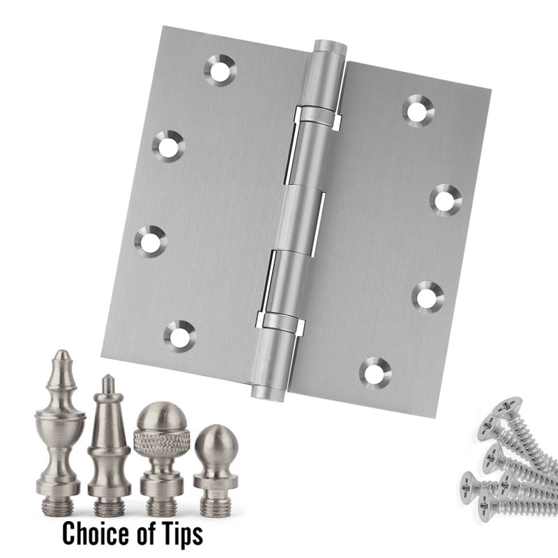 Charnière de porte simple à roulement à billes en laiton massif H 5 po x l 5 po, Nickel satiné