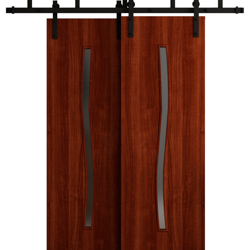 Portes de grange coulissantes pour garde-robe - Essentiel 8002 - Ensemble de quincaillerie de rails modernes de 6,6 pi - Portes de garde-robe de chambre en bois massif