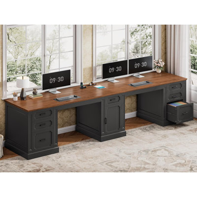 Farmhouse 110.3" Two Person Desk With 7 Drawers