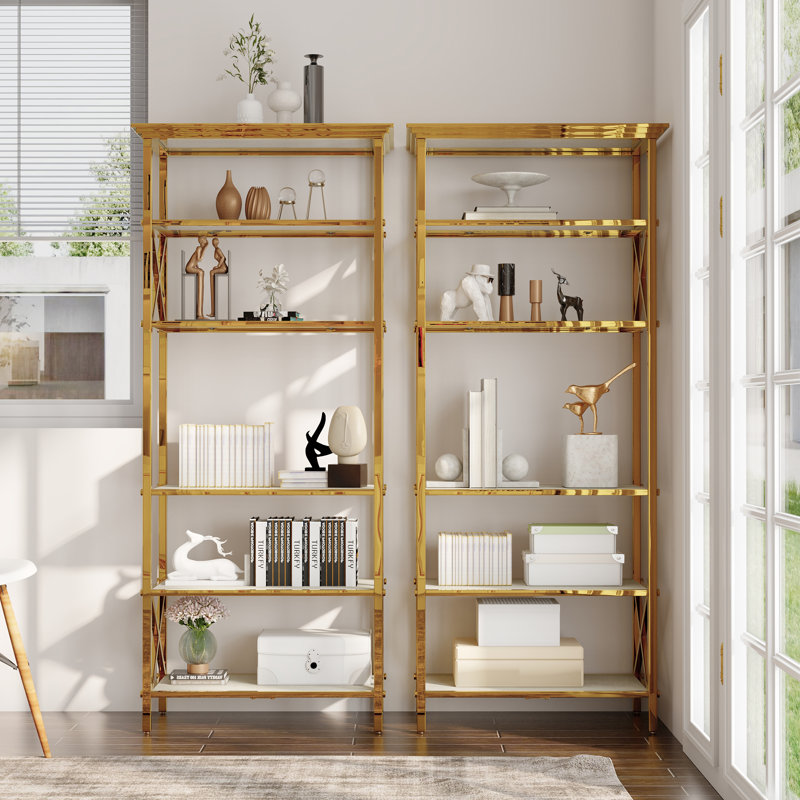 Monteco Gold Bookcase with Open Shelf Srorage