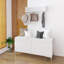 Étagère de hall d'entrée murale avec crochets et banc de rangement, armoire à chaussures blanche moderne avec coussin et rangement fermé pour le couloir, la chambre à coucher ou le vestibule