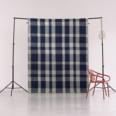 Blue Beige Themed Square Geometric Patterned Creative Modern Decorative Carpet