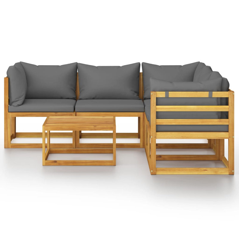Ensemble de salon de jardin en bois massif gris foncé de style moderne, Gris