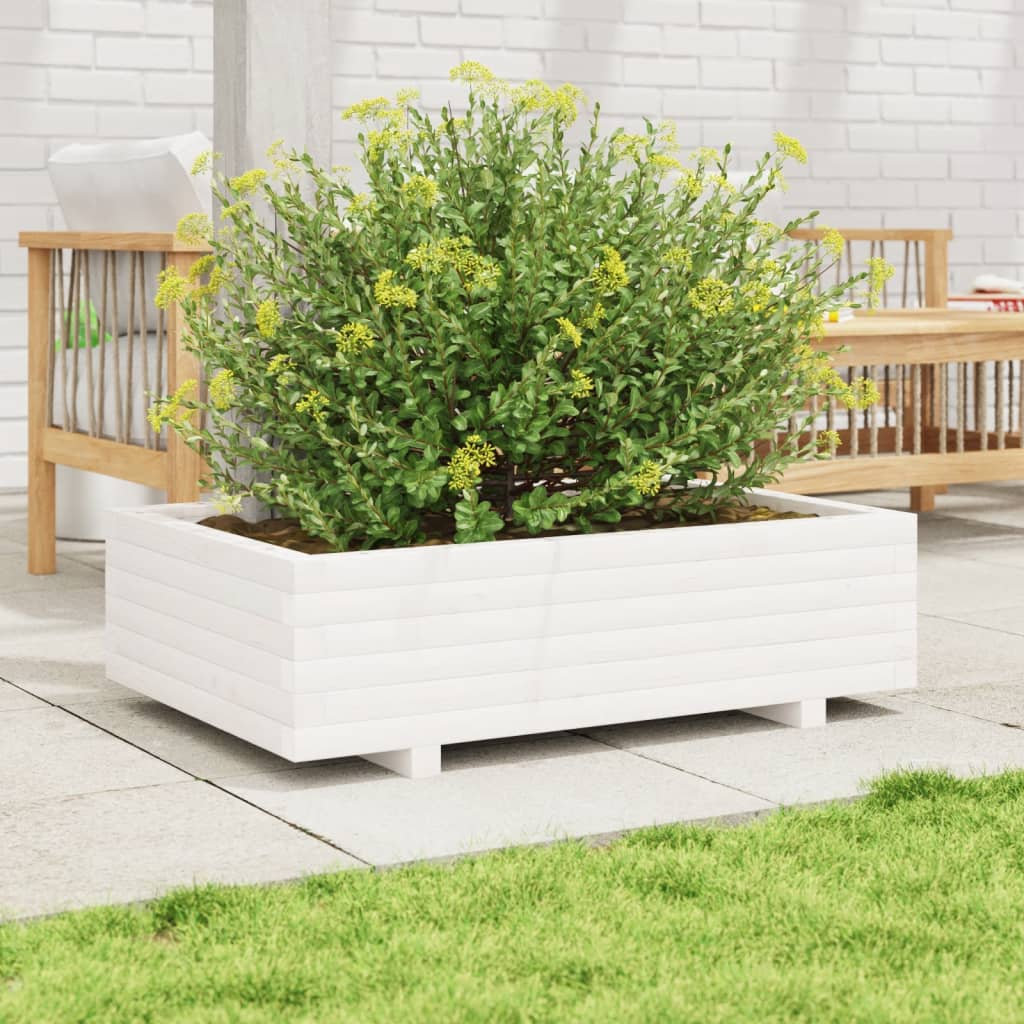 VidaXL Garden Planter - White - 90x60x26.5 cm - Solid Pine Wood - Image 3