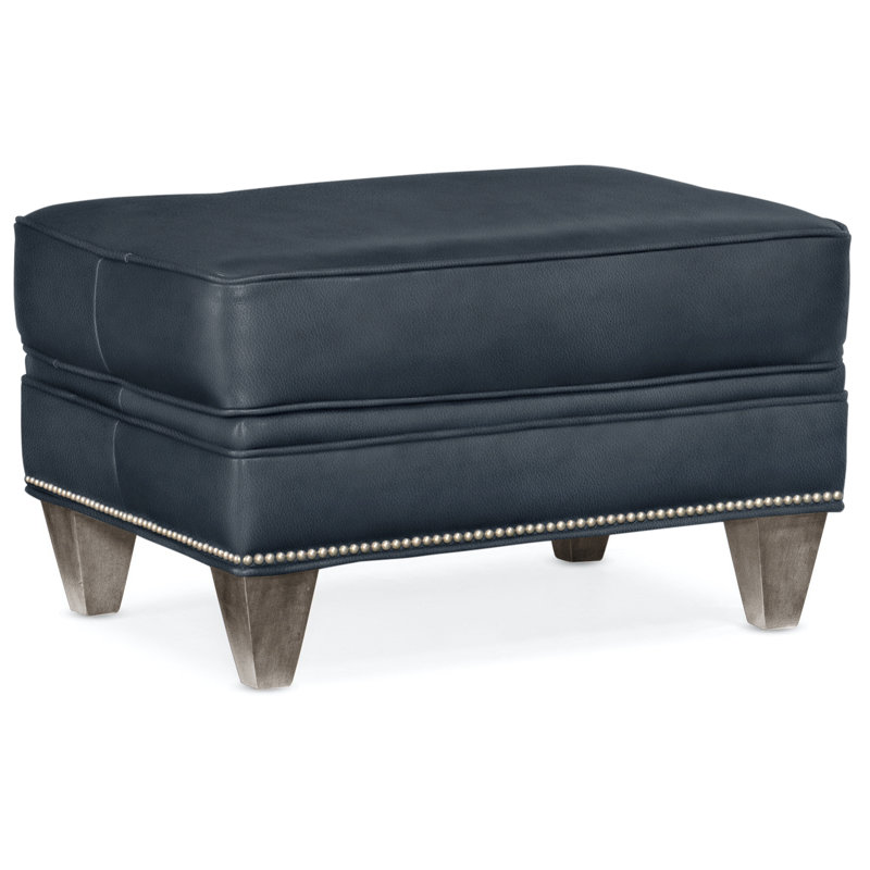 Reddish Ottoman, Stone, Anilina Cacao Genuine Leather, Pewter