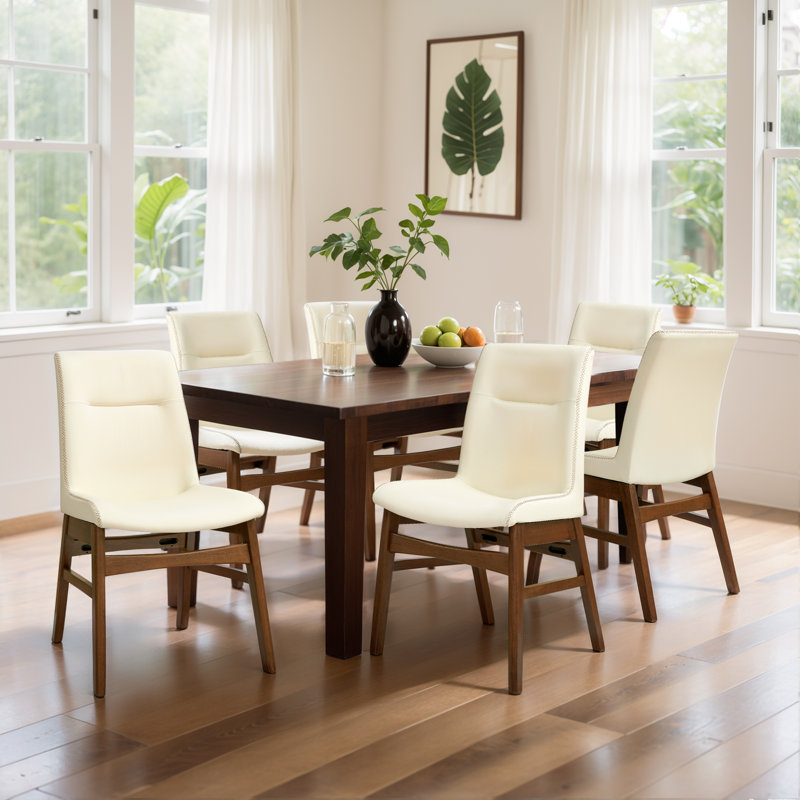 Pu Leather Dining Chairs, Modern Leather Dining Chairs With Solid Wood Frame, Water-Resistant & Easy-Clean, 6, White