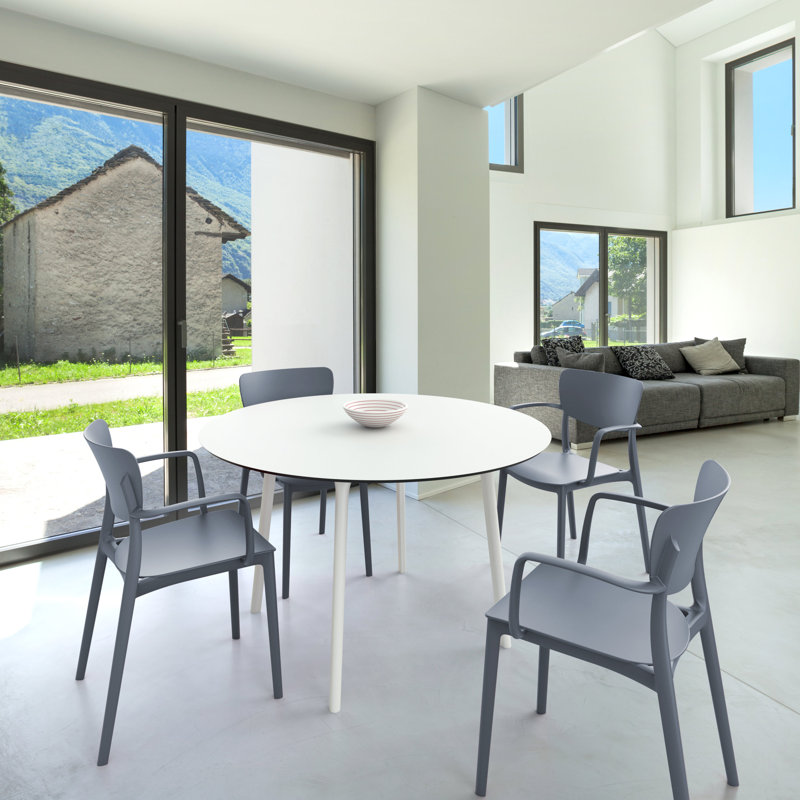 Farrah 4 - Person Patio Dining Set with Round Table, White/Dark Gray