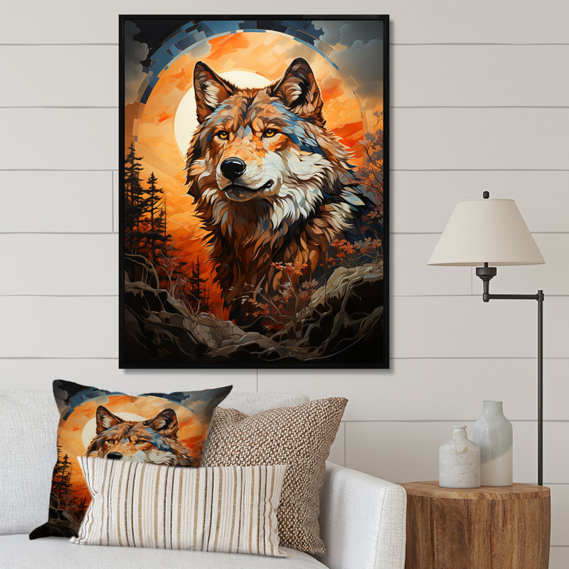 Loup amérindien brun avitto, H 44 po x l 34 po x P 1,5 po, Cadre flottant noir