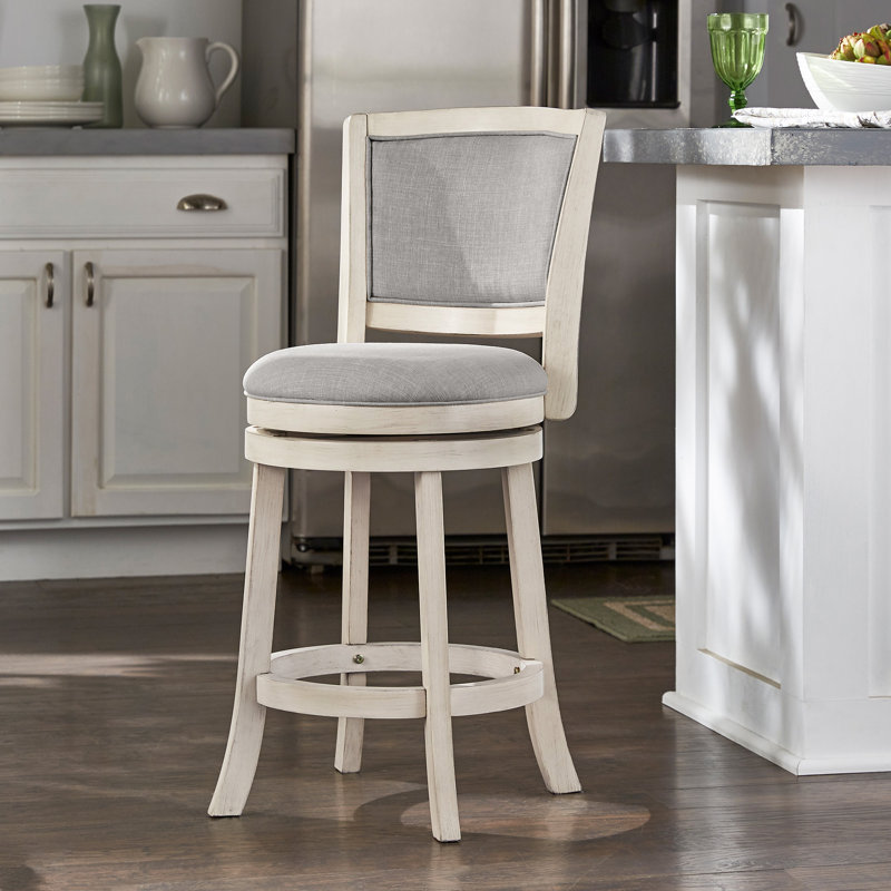 Ametra Swivel Counter & Bar Stool, Counter Stool (24.37" Seat Height), Antique White, Gray Linen