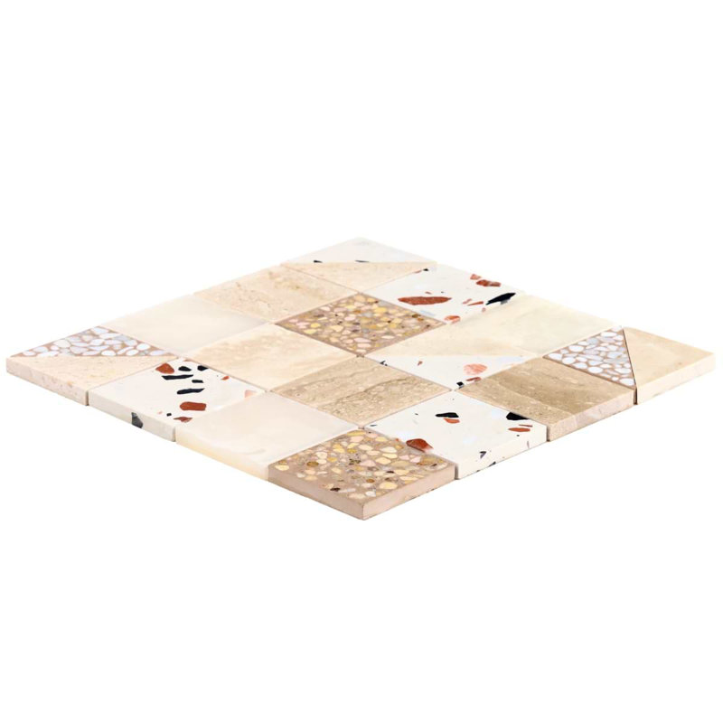 Elizabeth Sutton Artem 3x3 Polished and Honed Marble and Terrazzo Mosaic Tile, Paloma Beige;Cream