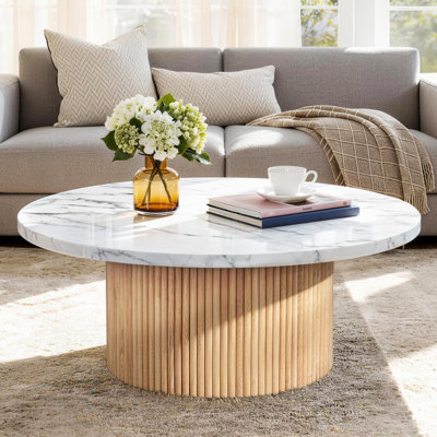 36" Marbled Wood Round Coffee Table