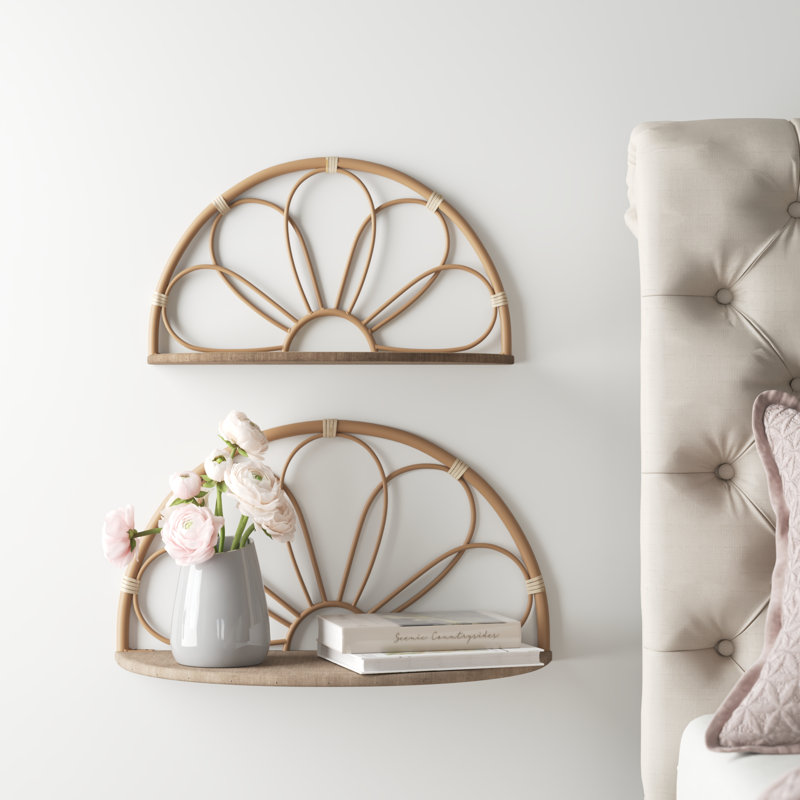 Ashonda Boho Coastal Set of 2 Metal Flower Arched Wall Shelves - 24" x 10" x 13"