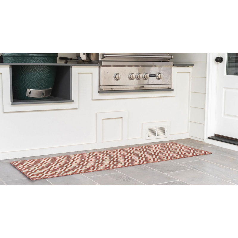 Outdoor Destiny Area Rug Red Color, Runner 2' x 8'