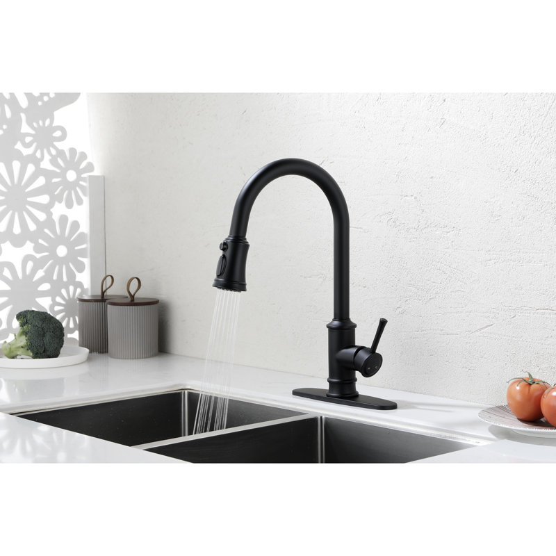 Kitchen Faucet With Pull Out Spray, Matte Black, Stainless Steel, 360 Rotating Nozzle For Easy Water Access, Corrosion & Rust, Single Handle To Control Flow Supply Convenient Supply, Rate