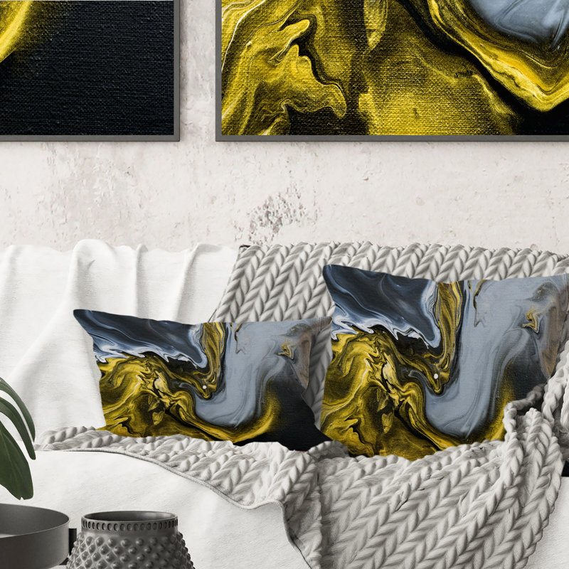 Coussin décoratif doré à motif de nuages dorés blancs et jaunes II, 16 po x 16 po