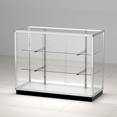 48”D * 20”W * 38”H - Retail Full Vision Showcase - Glass Display Case With Silvery Aluminum Frame And Led Lights
