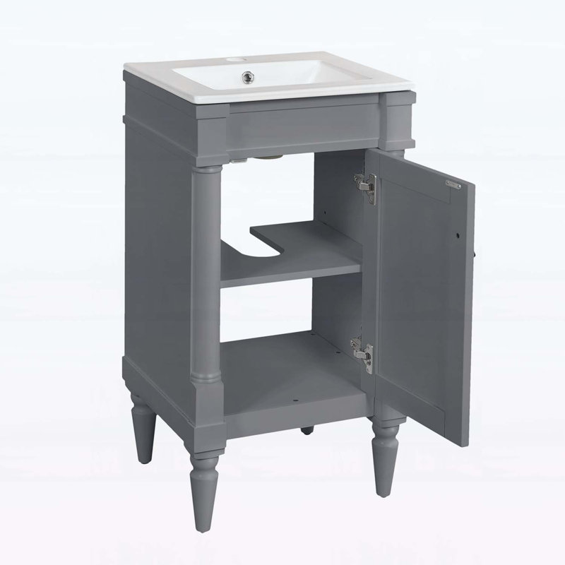 Meuble-lavabo moderne de 18 pouces avec lavabo pour petits espaces, Gris