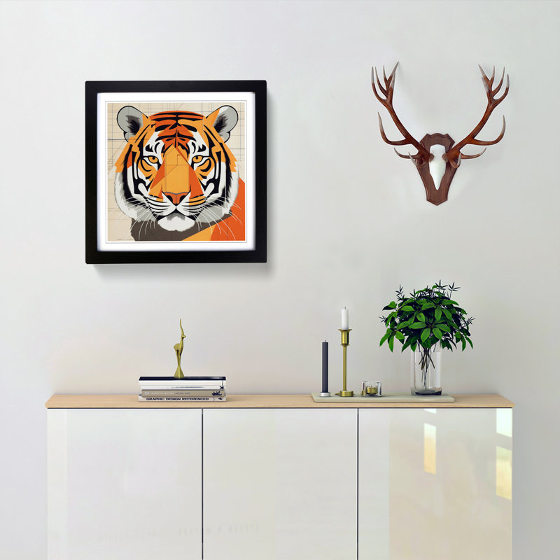 Tiger Constructivism No.3 - Single Picture Frame Print on Wood, Black