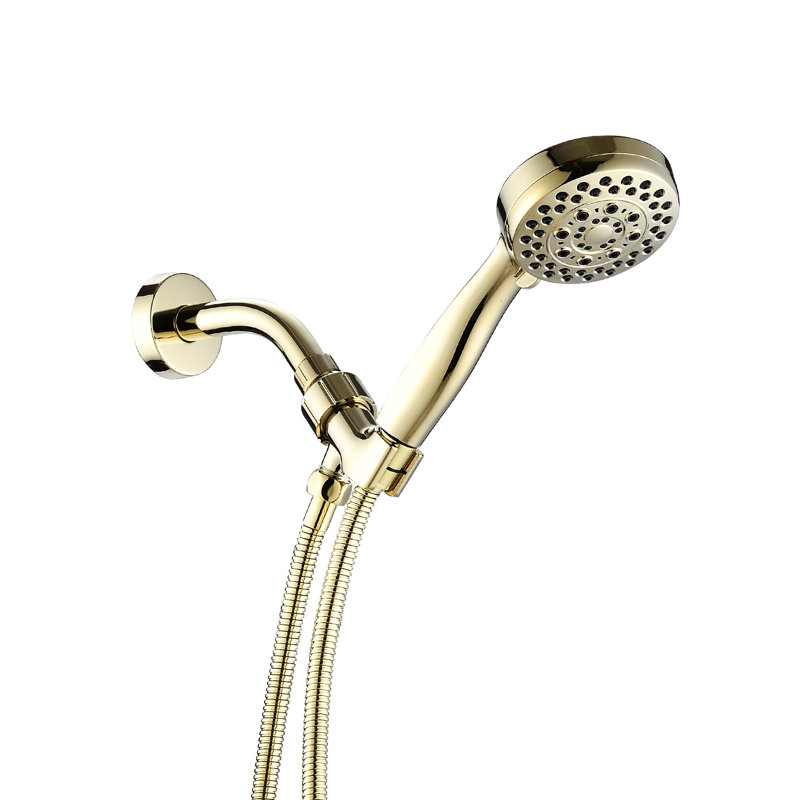 Douche à main avec 5 réglages réglables - haute, bonne résistance à la chaleur, ronde, eau et force de jet, avec support pivotant en cuivre fin pour tuyau, motif