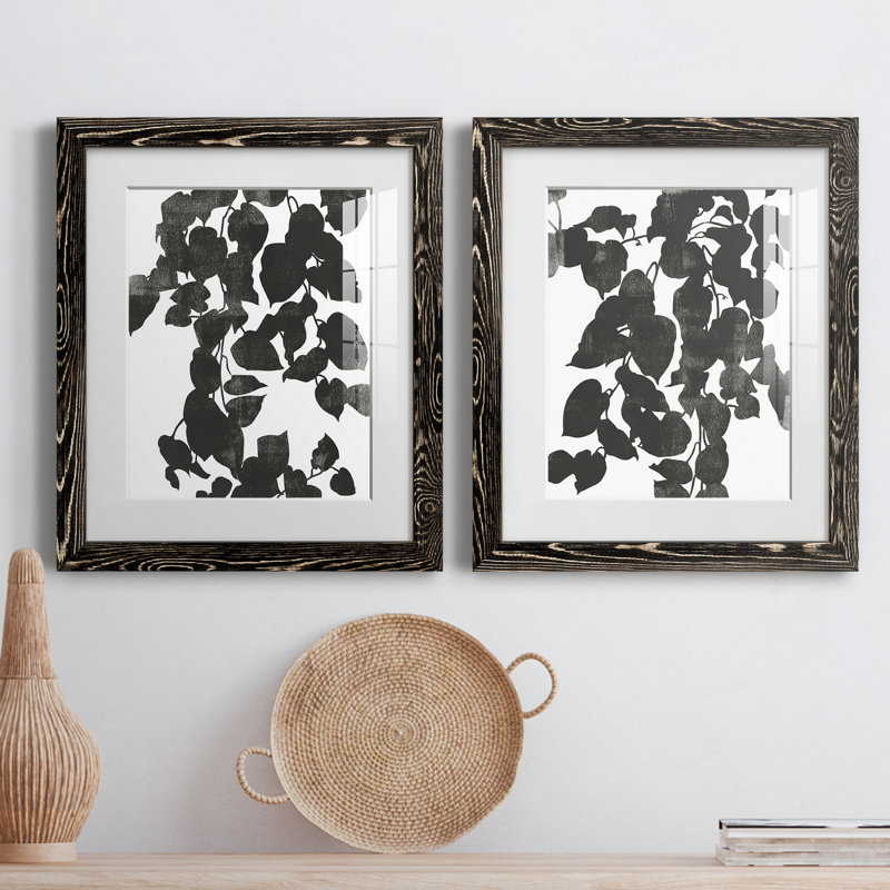 Pothos Silhouette I - ensemble de 2 reproductions de dessins encadrés, Cadre en papier gris, H 20 po x l 17 po x P 1 po