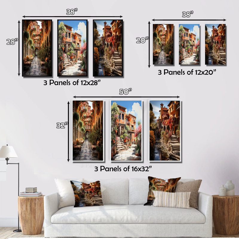 3 pièces sur toile - Hacienda espagnole, Toile tendue, H 20 po x l 36 po