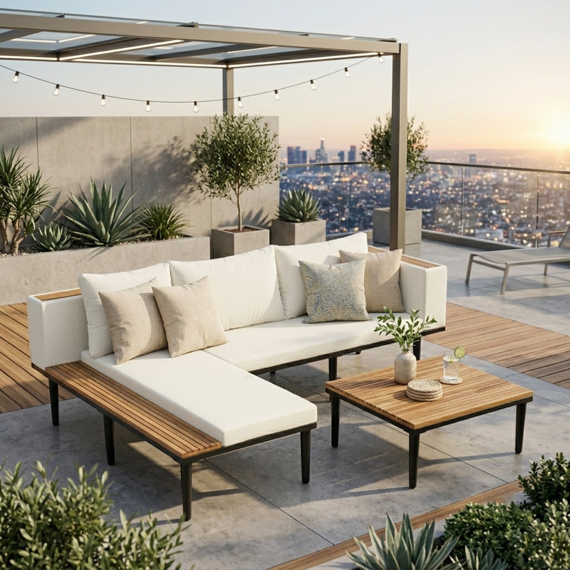 Ensemble de canapé modulaire d'extérieur en forme de L Luxury, Beige
