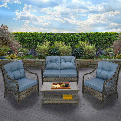 Gethen Wicker 4 - Person Patio Conversation Set with Cushions
