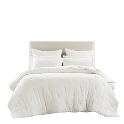 Courtepointe 3 pièces en gaze de coton blanche très douce, respirante, utilisable toute l'année avec un motif brodé et des taies décoratives assorties, en peau naturelle, chaleur chaleureuse toutes saisons, agencement confortable et testé